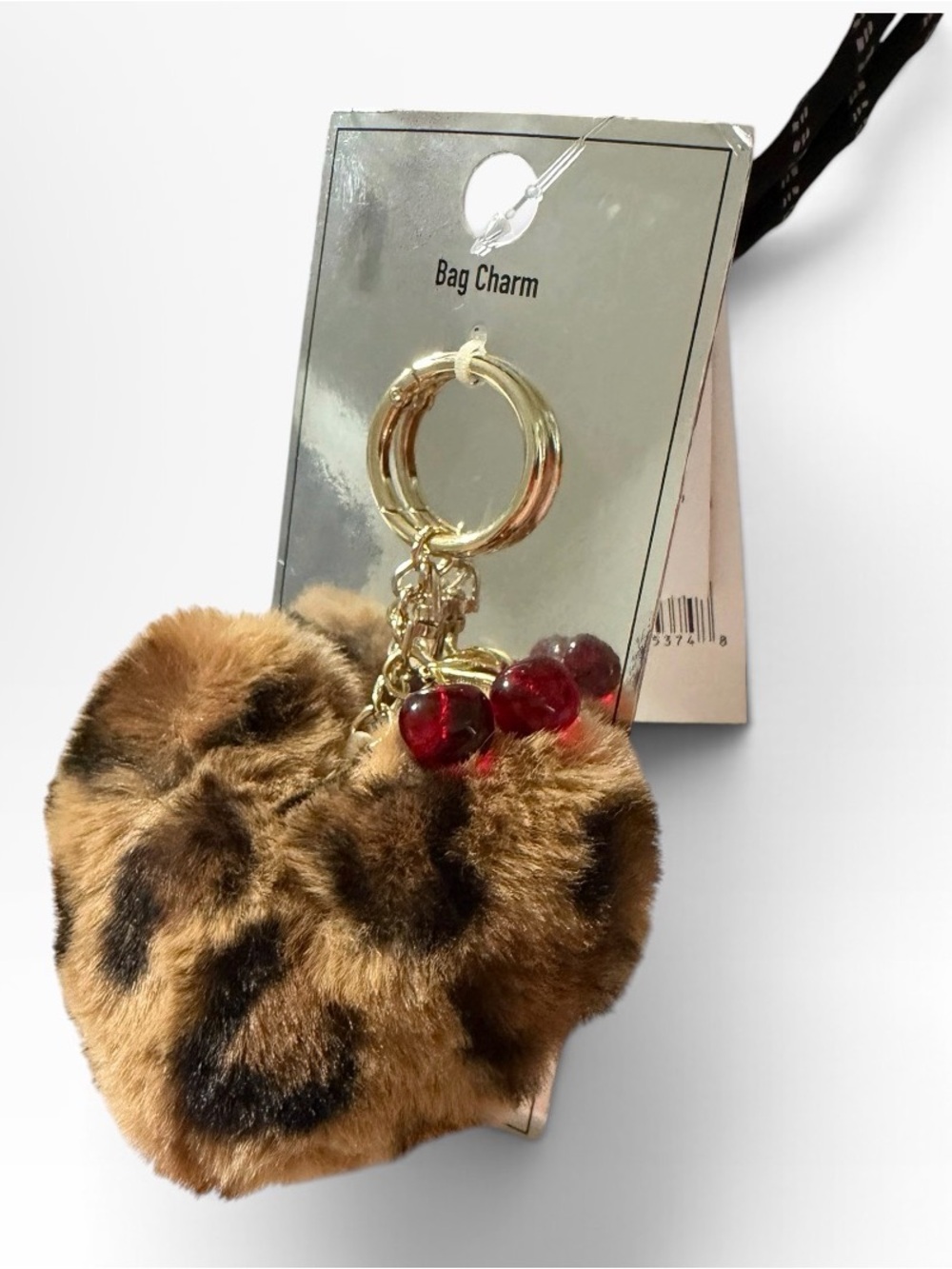 Madden Girl Leopard Print Heart Bag Charm with Red Bead Accents